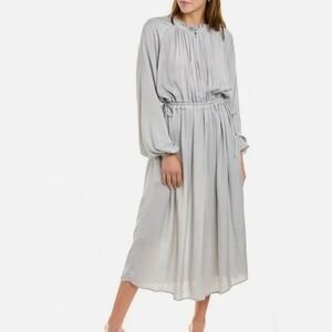 Modern Citizen Light Gray Drawstring Waist Long Sleeve Maxi Minimal Dress